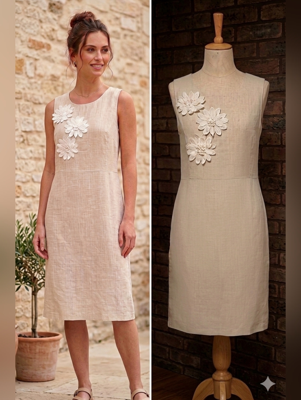 ​Angela Mara: White Linen Floral Lace Dress